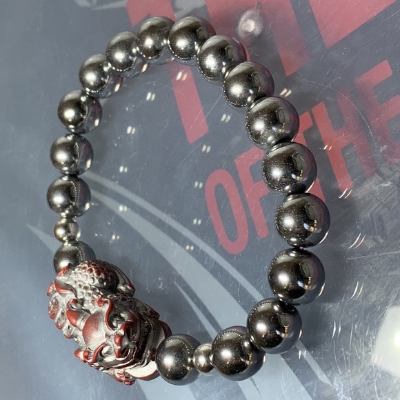 HEMATITE + CINNABAR NATURAL BRACELET size 7” - Picture 3 of 12